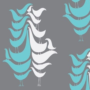 Blue Cooky Birds on Grey