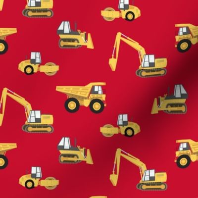 construction trucks - yellow on red