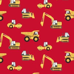 construction trucks - yellow on red