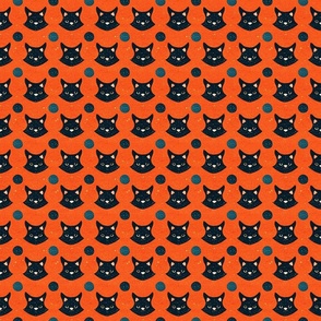 Black Starry Cats on an Orange Starry Background - 4 inch repeat 2000 dpi