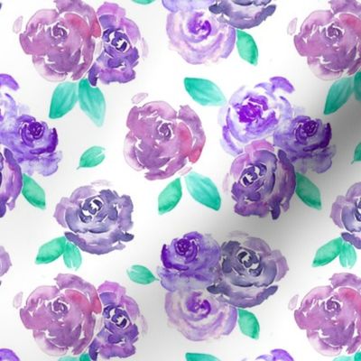 Purple Roses Watercolor Floral Pattern