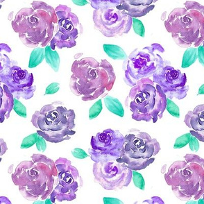 Purple Roses Watercolor Floral Pattern