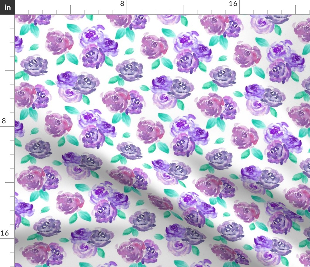 Purple Roses Watercolor Floral Pattern