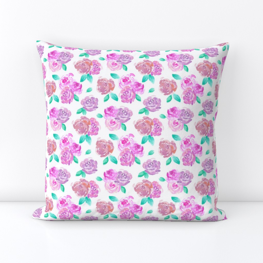 Pink and Purple Blush Roses Watercolor Pattern