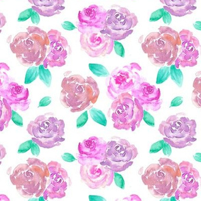 Pink and Purple Blush Roses Watercolor Pattern