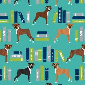 Boxer library books cute dog breed turquoise