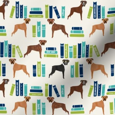 Boxer library books cute dog breed cream