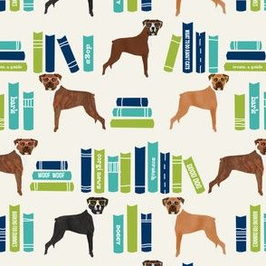 Boxer library books cute dog breed cream