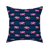 
tri corgi adventure fabric pink car and dog fabric cute corgi design - navy
