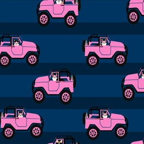 
tri corgi adventure fabric pink car and dog fabric cute corgi design - navy
