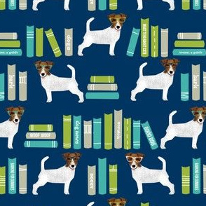 Jack Russell Terrier library books pattern blue