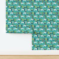 Jack Russell Terrier library books pattern teal