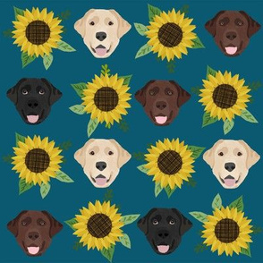 Labrador floral sunflower dog pattern blue green