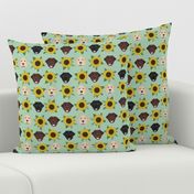 Labrador floral sunflower dog pattern mint