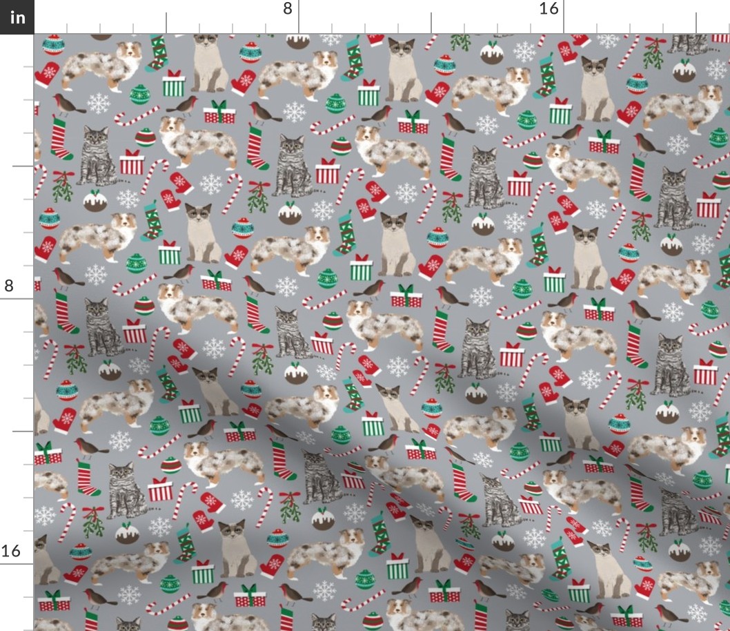 Aussie australian shepherd christmas fabric custom