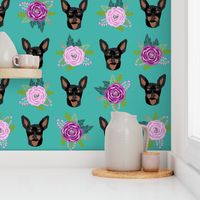 min pin floral fabric  miniature pinscher dog design - larger version