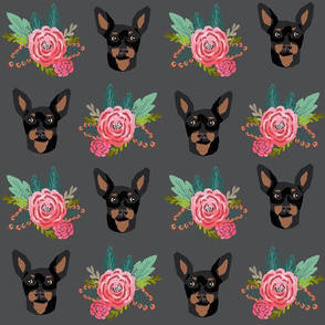 min pin floral fabric  miniature pinscher dog design - larger version