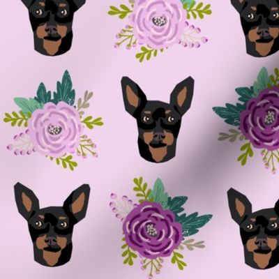 min pin floral fabric  miniature pinscher dog design - larger version