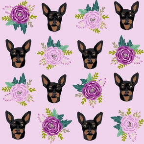 min pin floral fabric  miniature pinscher dog design - larger version