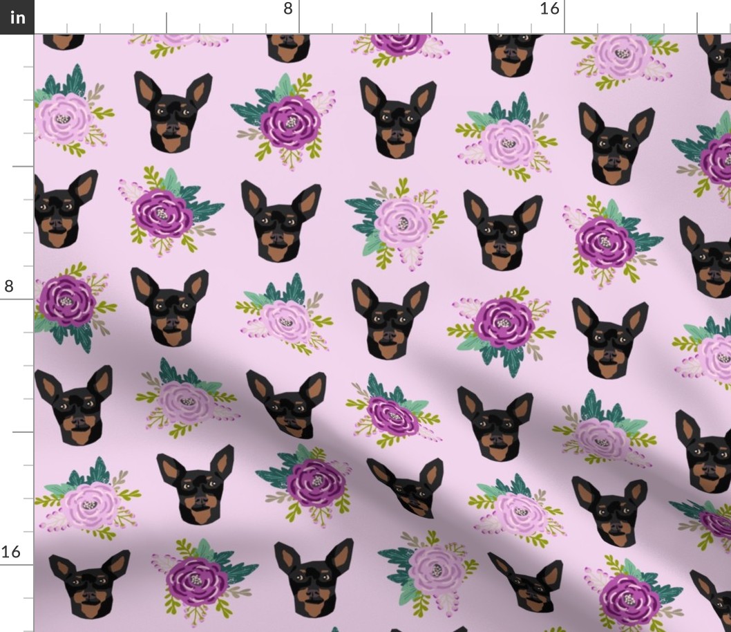 min pin floral fabric  miniature pinscher dog design - larger version