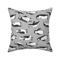 penguins fabric // grey penguin winter bird birds nursery baby grey kids 