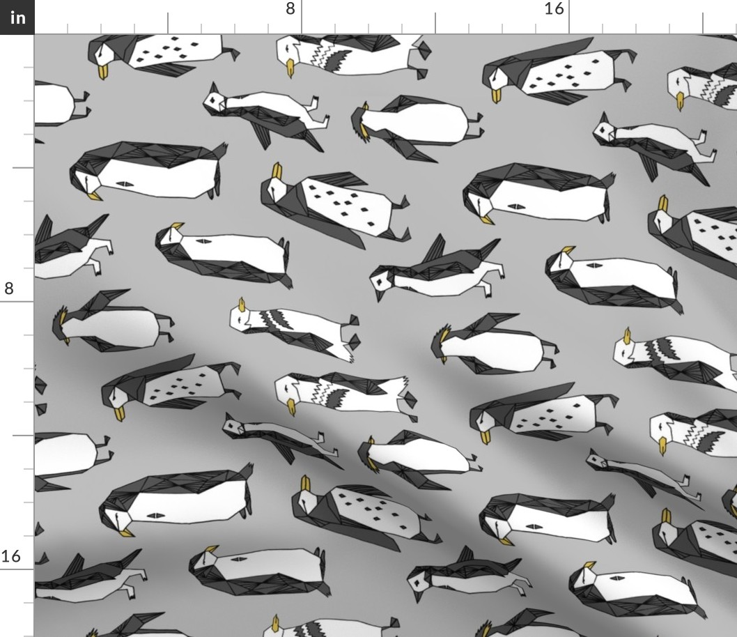 penguins fabric // grey penguin winter bird birds nursery baby grey kids 
