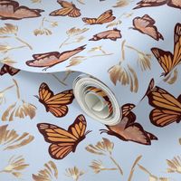 Watercolor Butterfly Painting (Orange, Gold, Light Blue)