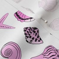 shells fabric // nautical summer shell design beach summer blue watercolor  fabric - pink