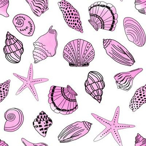 shells fabric // nautical summer shell design beach summer blue watercolor  fabric - pink