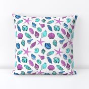 shells fabric // nautical summer shell design beach summer blue watercolor  fabric - mint purple