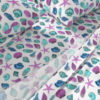 shells fabric // nautical summer shell design beach summer blue watercolor  fabric - mint purple