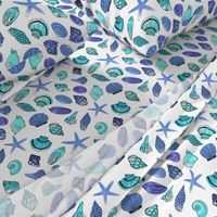 shells fabric // nautical summer shell design beach summer blue watercolor  fabric - blue turquoise