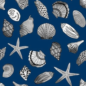 shells fabric // nautical summer shell design beach summer blue watercolor  fabric - navy