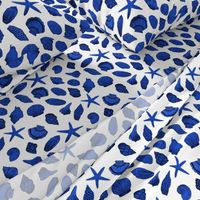 shells fabric // nautical summer shell design beach summer blue watercolor  fabric - cobalt blue