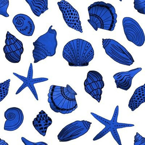 shells fabric // nautical summer shell design beach summer blue watercolor  fabric - cobalt blue