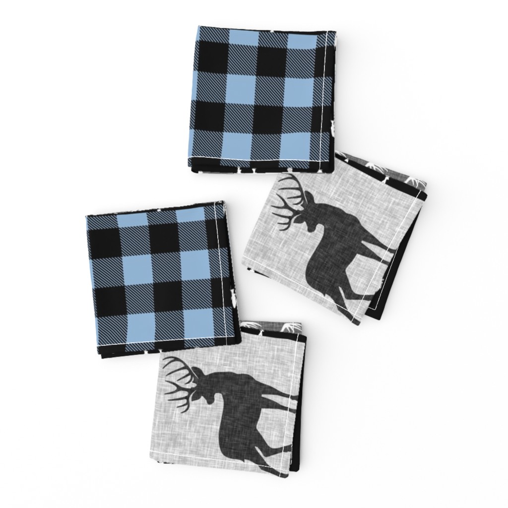 little man - baby blue and black (buck) quilt woodland -90