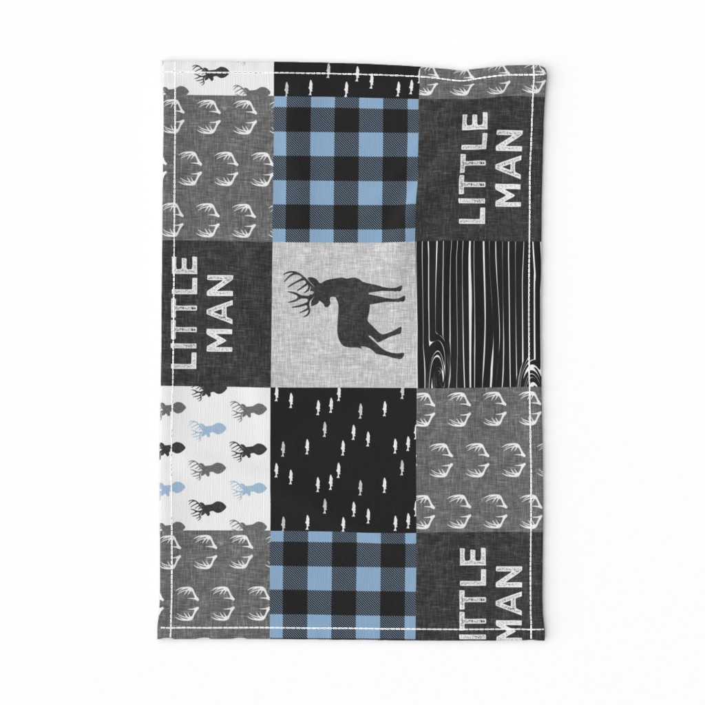 little man - baby blue and black (buck) quilt woodland -90