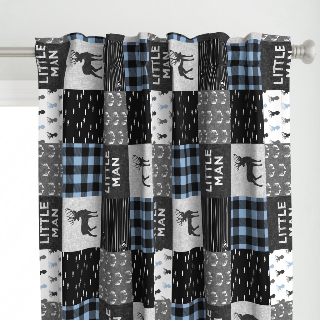 little man - baby blue and black (buck) quilt woodland -90