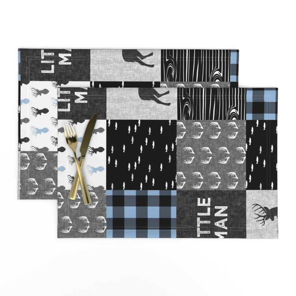 little man - baby blue and black (buck) quilt woodland -90