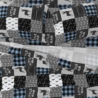 little man - baby blue and black (buck) quilt woodland -90