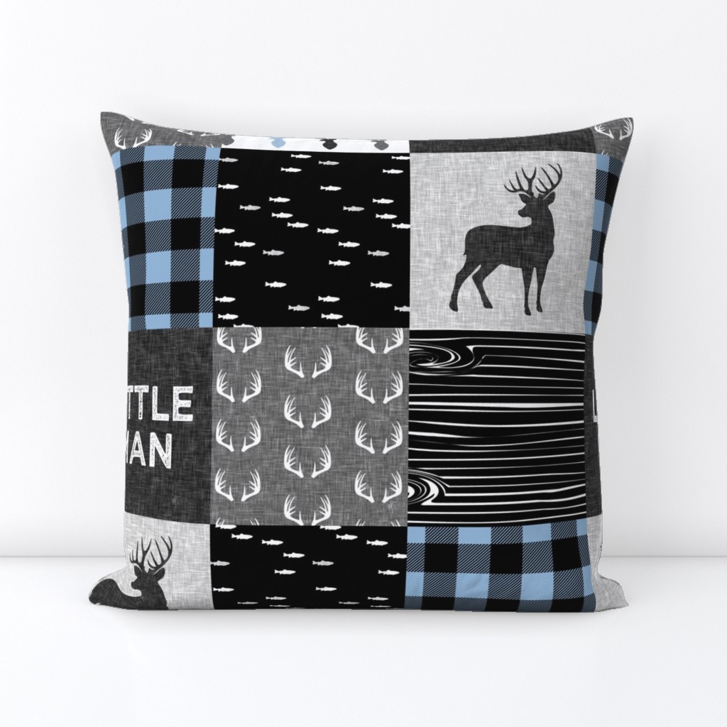 little man - baby blue and black (buck) quilt woodland