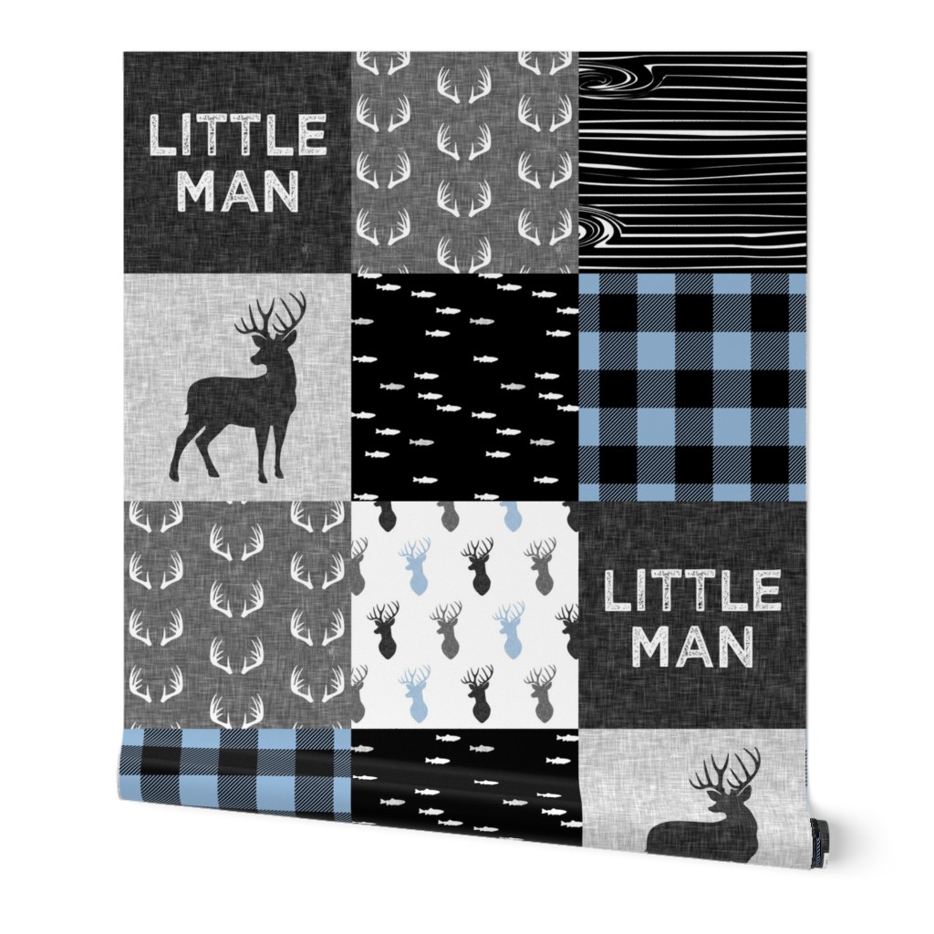 little man - baby blue and black (buck) quilt woodland