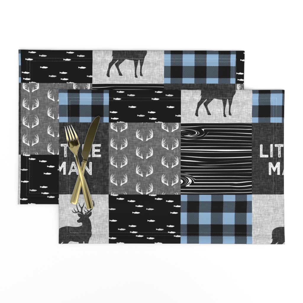 little man - baby blue and black (buck) quilt woodland