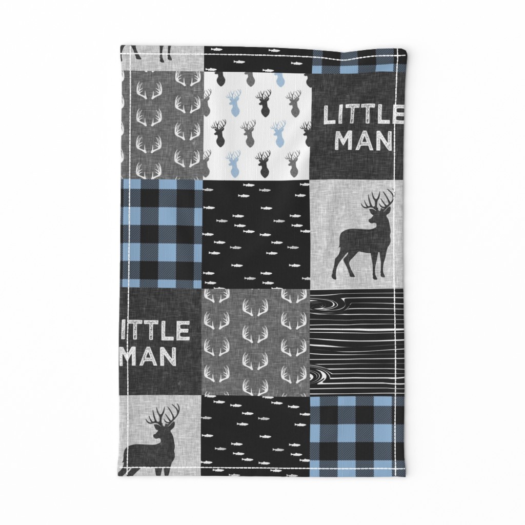 little man - baby blue and black (buck) quilt woodland