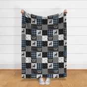 little man - baby blue and black (buck) quilt woodland