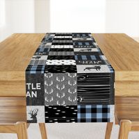 little man - baby blue and black (buck) quilt woodland