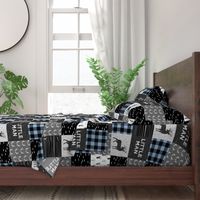 little man - baby blue and black (buck) quilt woodland