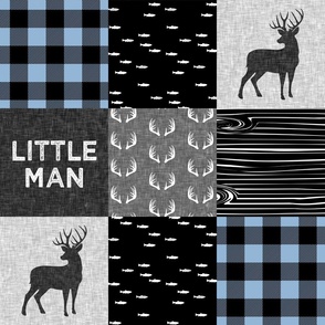 little man - baby blue and black (buck) quilt woodland