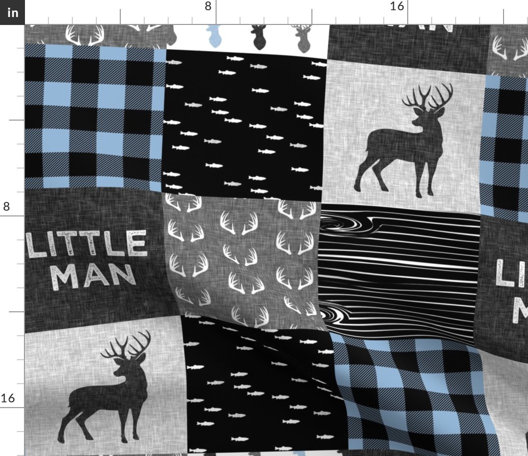 little man - baby blue and black (buck) quilt woodland