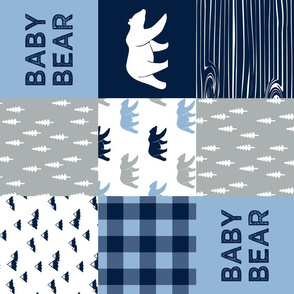 baby bear patchwork quilt top || navy and baby blue (90)
